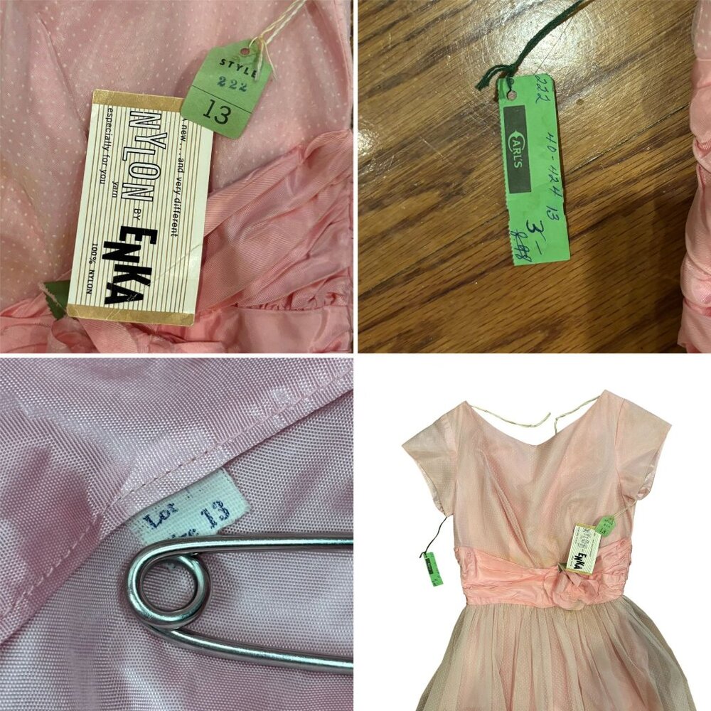 Vintage 50s Prom Dress Women's XS Pink Dotted Swiss Full Skirt Formal Fit Flare - Picture 7 of 15